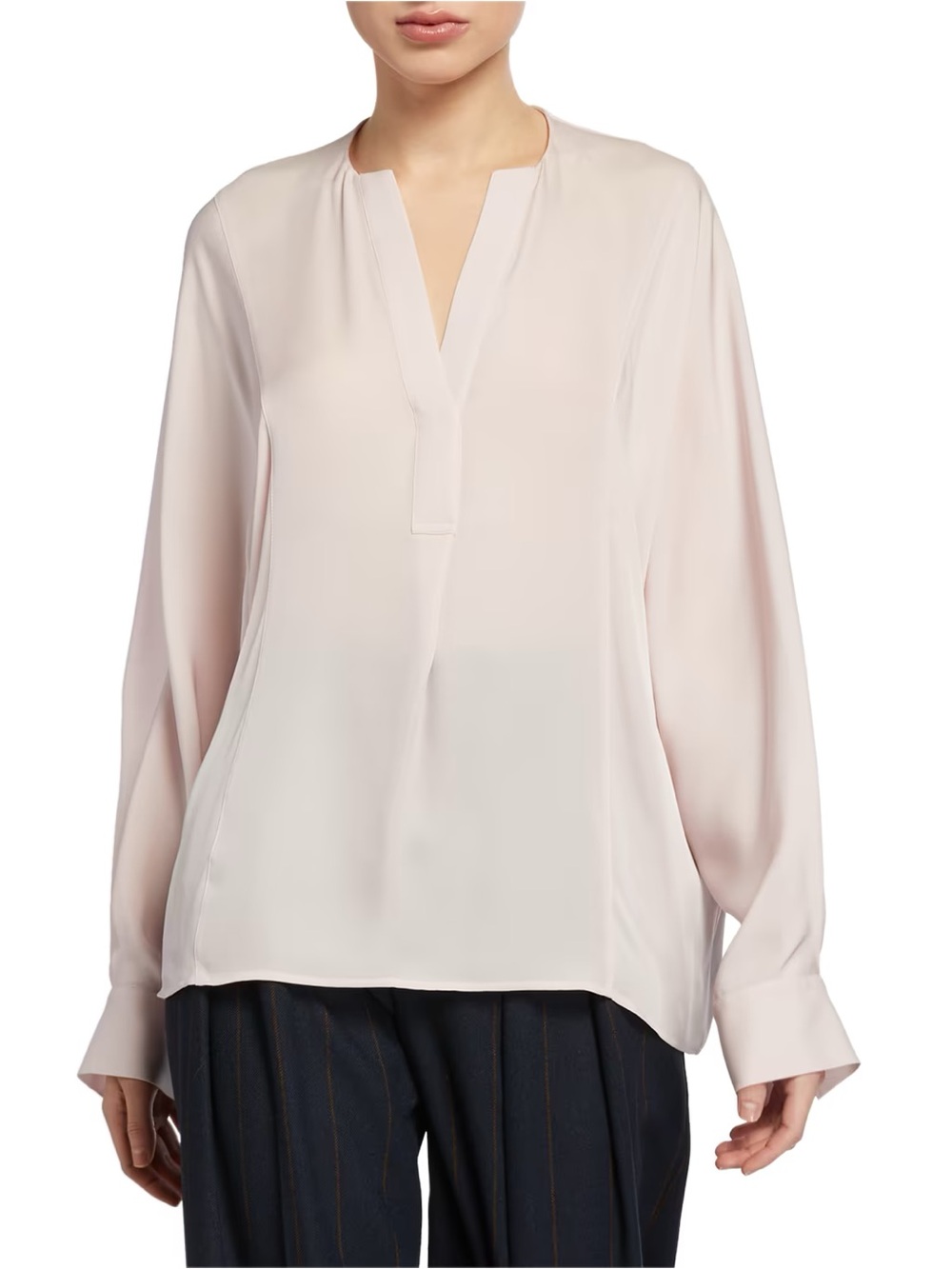 Sz M Vince 100% Silk Half-Placket Blouse pale pink blush